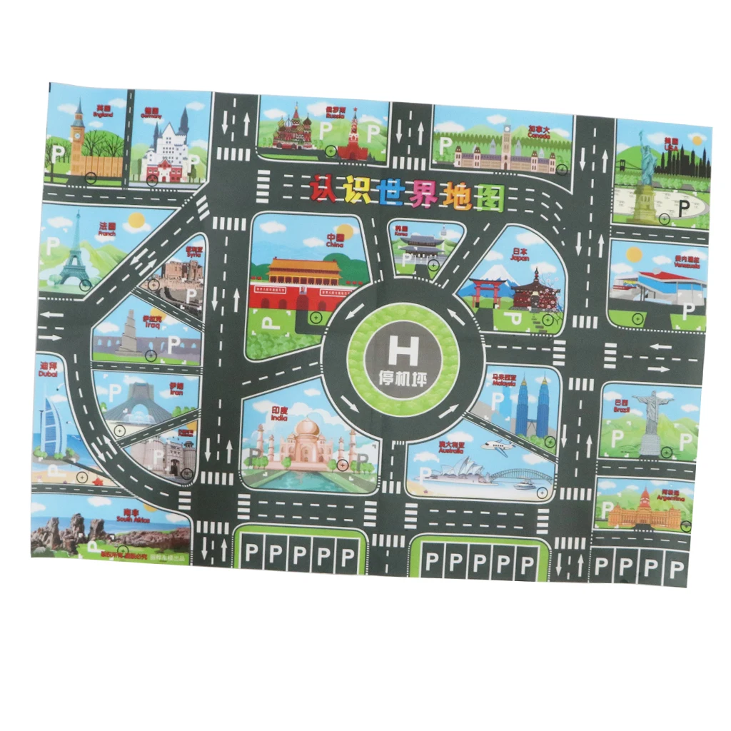 Traffic Road Play Mat Toy Car & Track Game World Map Carpet Rugs Educational Play Mats Set