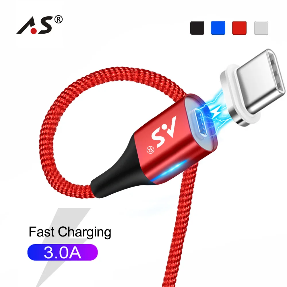 

A.S USB Type C Charge USB C Magnetic Cable Type-C Cord Phone Charger for Samsung S9 S8 Note 8 Xiaomi Mi6 Huawei Mobile Adapter