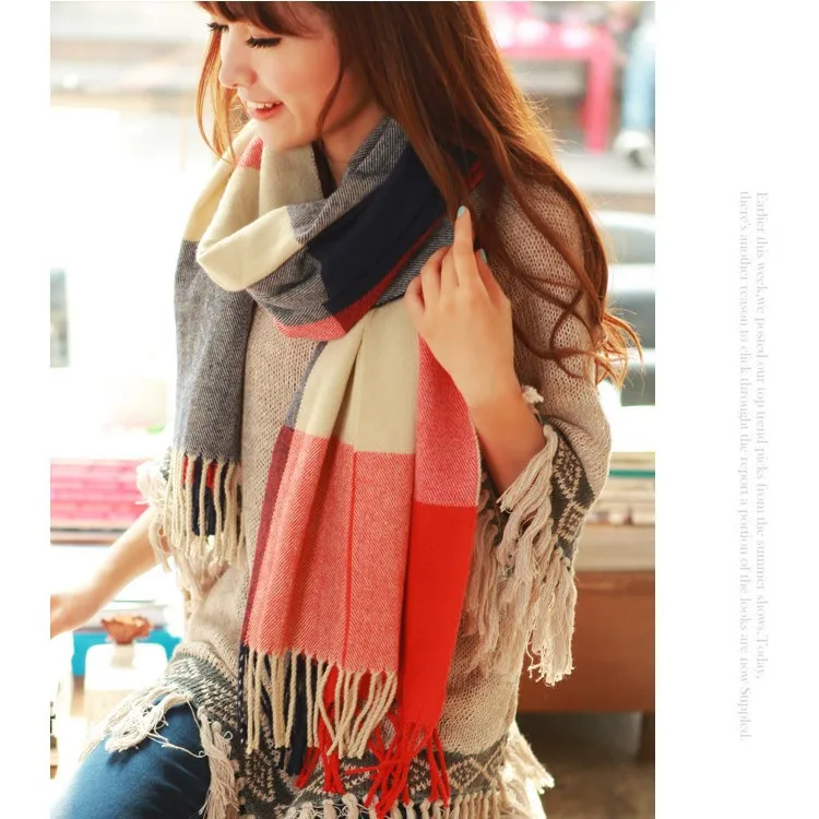 Классический осенне-зимний женский кашемировый клетчатый шарф, Женский мягкий шерстяной широкий шарф, длинная шаль, одеяло, детский теплый палантин - Цвет: 01A