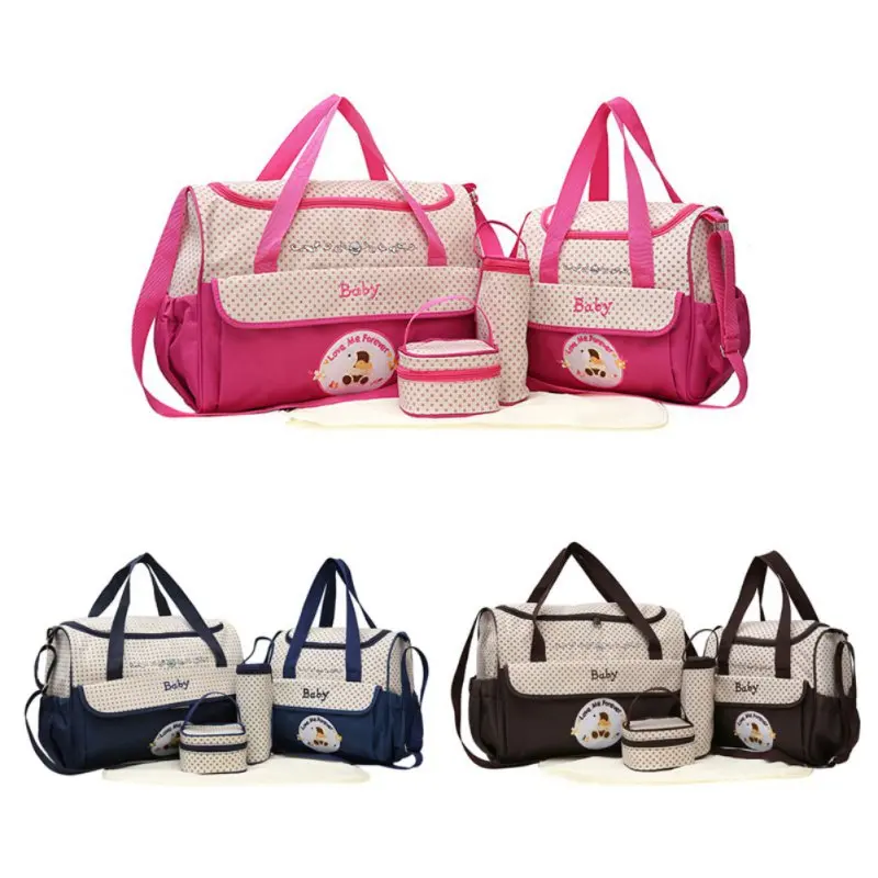 

5 Pcs Mummy Bag Large Capacity Multi-function Baby Durable Messenger Bag Diapers Waterproof Nappy Bags Suit