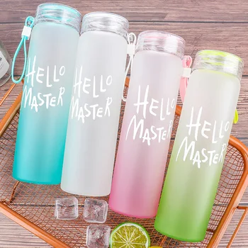 

Hello Master Water Bottle New Frosted Glass Colorful Letter With Pope Portable Travel My Drink 480ml Botella De Para Agua