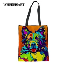 WHEREISART Яркая сумка для шоппинга Saco Compras животное собака граница колли женские матерчатые сумки хлопчатобумажная хозяйственная сумка ручной работы