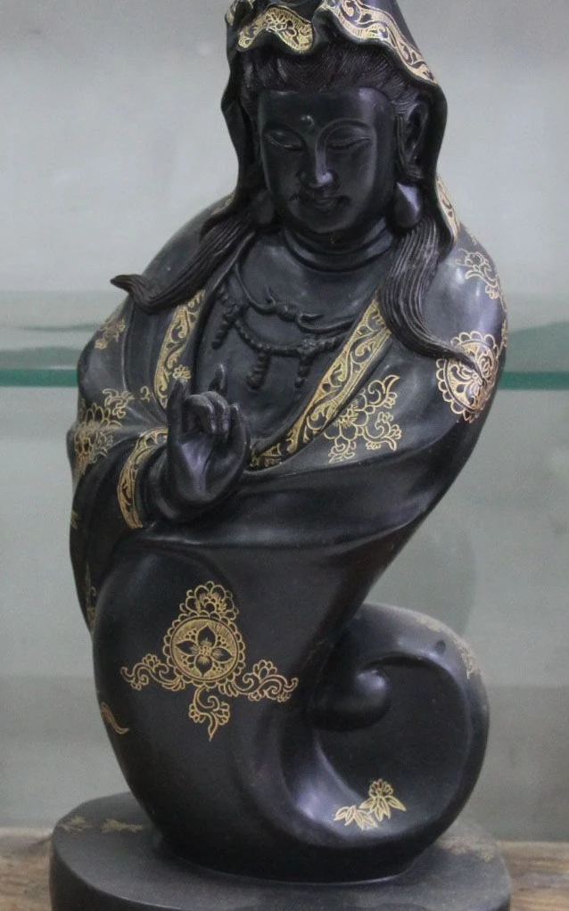 

18" Chinese Natural Green Jade Hand Carving Kwan-Yin Guan Yin Bodhisattva Statue