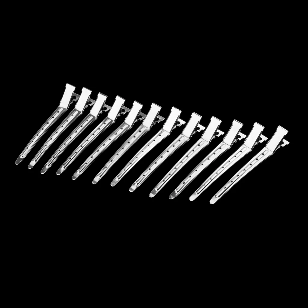 12Pcs Pro Stainless Steel Duck Teeth Hair Clips Clamps Hairdressing Salon Hair Grip Crocodile DIY Accessories Hairpins-Non-Slip