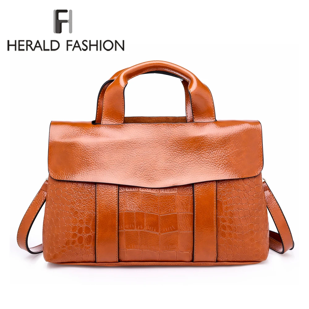 Goedkoop Herald Fashion Nieuwe 2018 vrouwen Handtassen Kwaliteit Alligator Lederen Vrouwelijke Schoudertas Casual Dames Top Handvat Tassen sac bolsa