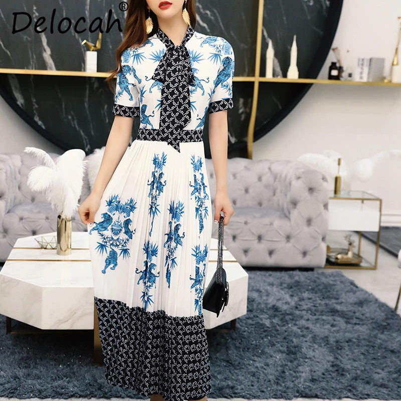 Delocah новинка 2019 женские летние Drerss модный Дизайнерский Костюм с бантом и животным