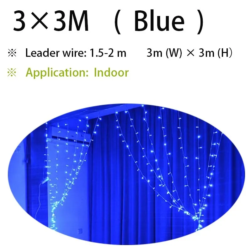 2x2/3x3/6x3 м 300 Led сосулька огни строки Рождество Рождественские сказочные огоньки открытый дом для свадьбы/вечерние/шторы/украшения сада - Испускаемый цвет: Blue