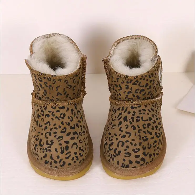 Осенне-зимние детские теплые ботинки с мехом, теплая нескользящая обувь для малышей - Цвет: leopard