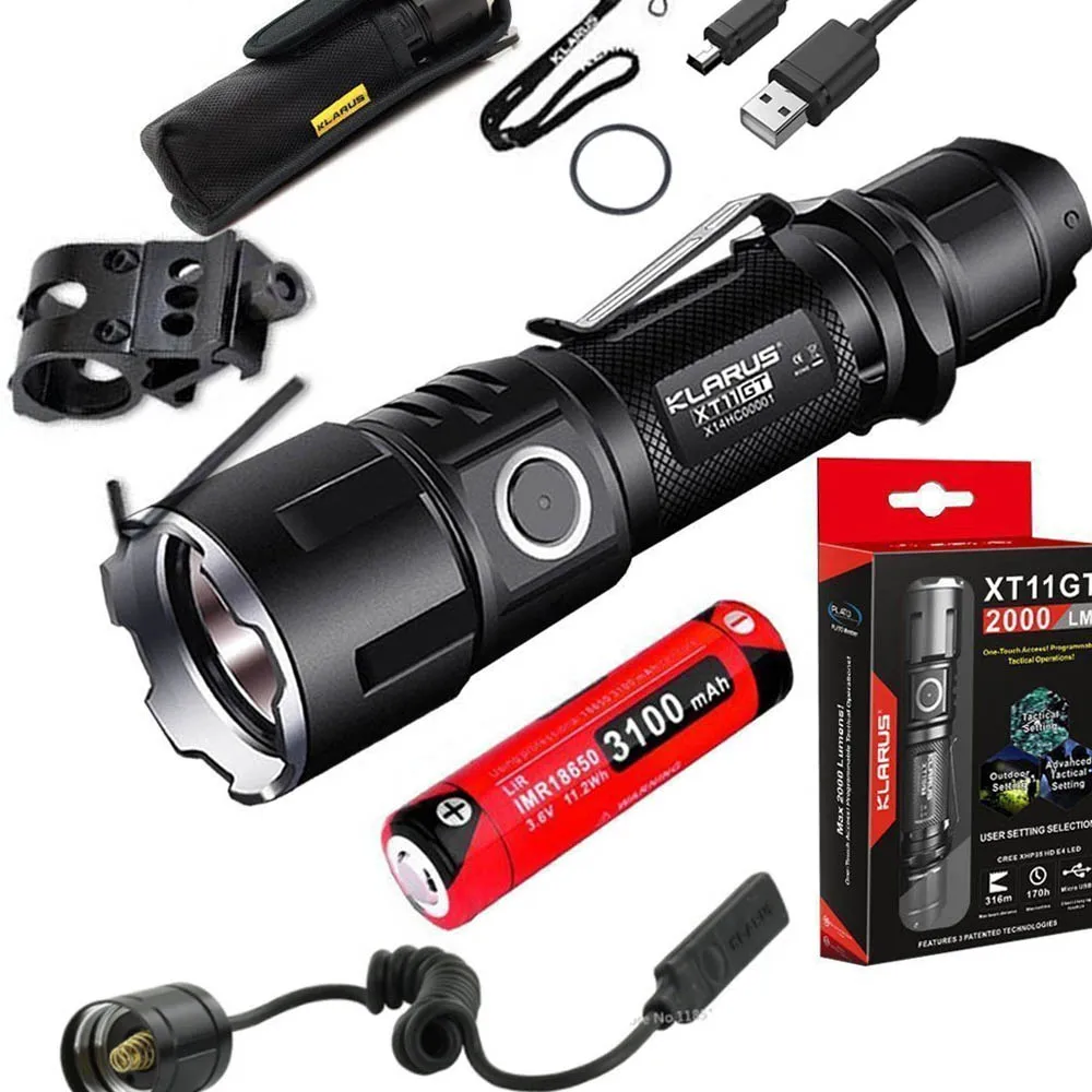 

Tactical Flashlight KLARUS XT11GT CREE XHP35 HI D4 LED max. 2000lm beam distance 316 meter torch + battery,Switch TRS1,GMG-3