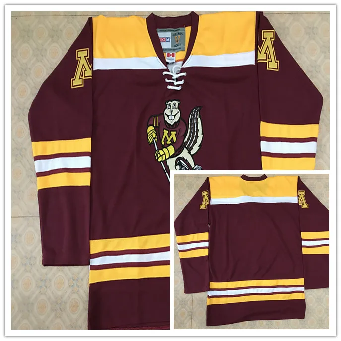 

Colosseum Minnesota Golden Gophers Maroon Mens Hockey Jersey Embroidery Stitched any number and name Jerseys