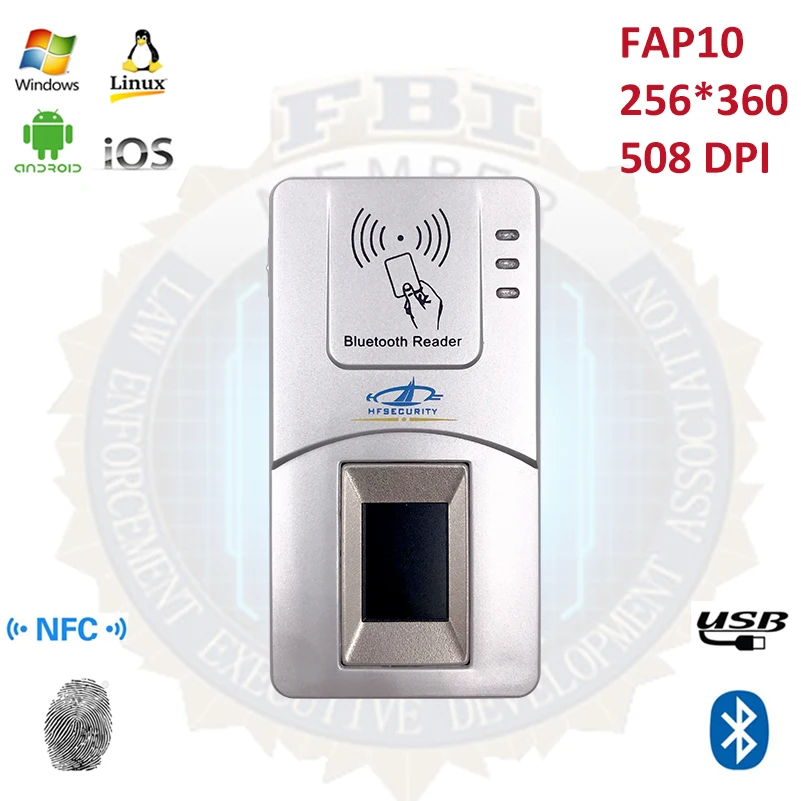 FBI PIV 508 PPI Bluetooth считыватель отпечатков пальцев Live емкостный сканер FAP10 256*360 NFC кард