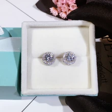 Подлинные 925 пробы серебряные серьги-гвоздики для женщин круглые CZ камни Кристалл 10 мм Роскошные серьги для свадьбы и Помолвки ювелирные изделия