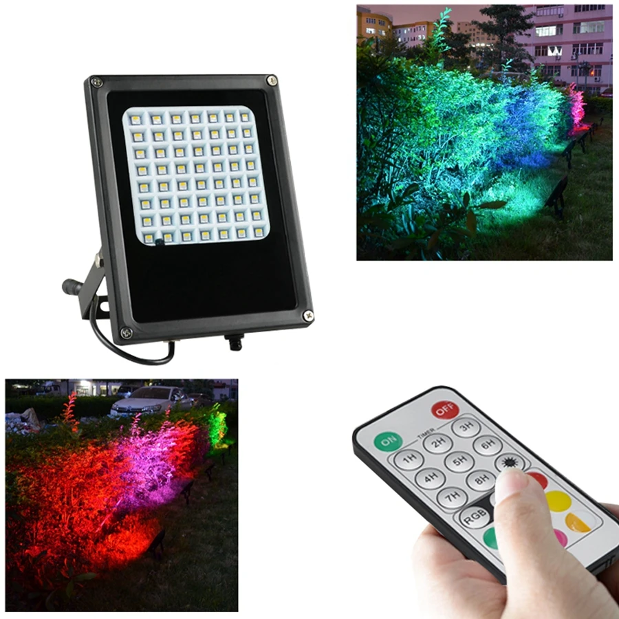 

56LED RGB Color Changing Outdoor Security Floodlight IP65 Waterproof Remote Control Landscape Lighting Solar Spotlight
