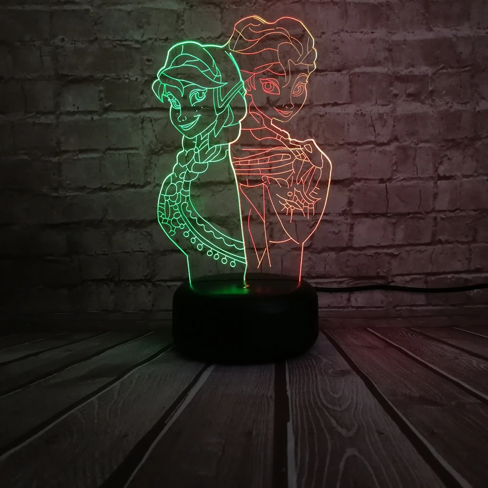 Новый 3D лампа Эльза Анна Принцесса мультфильм Fiugre Смешанные Многоцветный Led ночник дети игрушки Настольный сенсорный Lampara творческий день