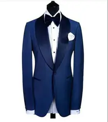 Новинка 2017 года, Новое поступление, на одной пуговице на заказ/голубого цвета, костюм (куртка + штаны + жилет + галстук-бабочка)