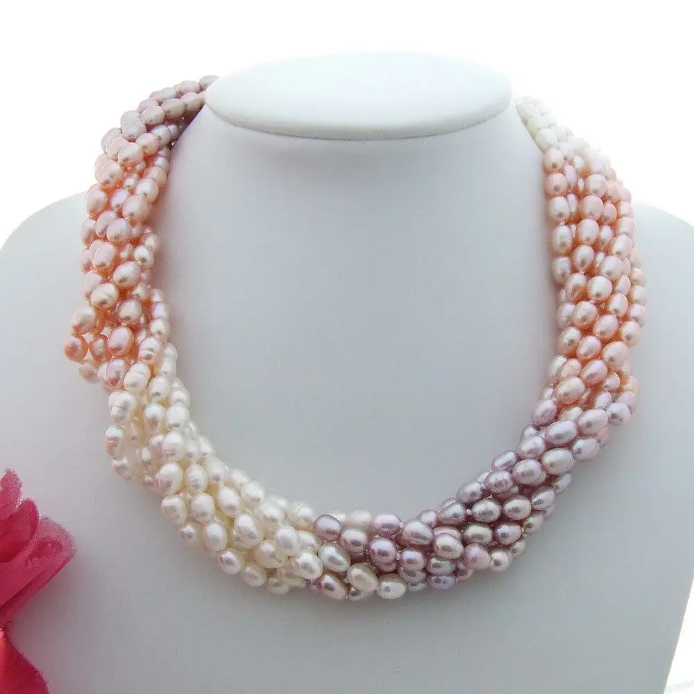 

18'' 8 Strands Multi Color Rice Pearl Necklace