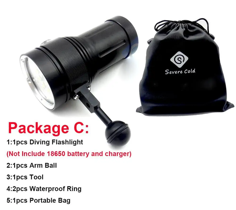 Профессиональный светильник для дайвинга, подводный 100 м, светильник для подводного видео 15 XML2+ 6 красный+ 6 УФ светодиодный светильник для фотосъемки и видеосъемки - Испускаемый цвет: Package C