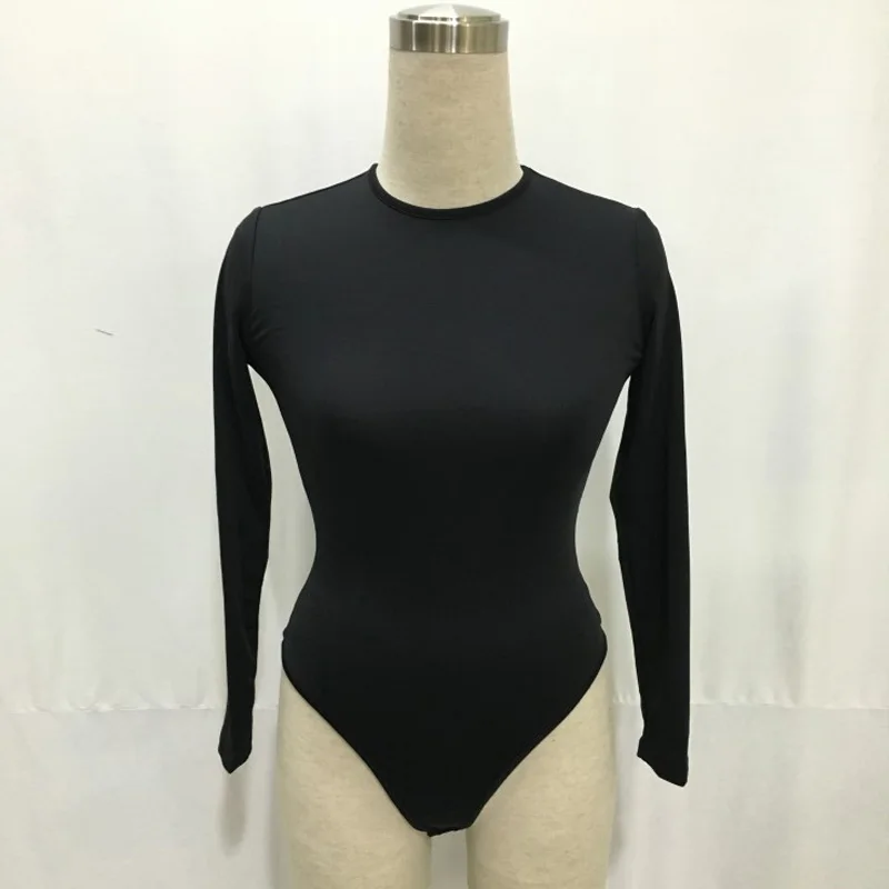 Sexy long sleeve bodysuit Women elastic black nude fashion elegant bodysuit Casual Button winter autumn romper Female body suits