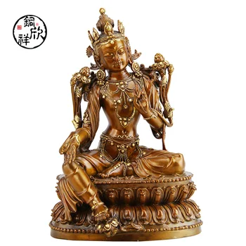 

Pure Copper, Tibetan Buddhism, Green Tara Statue, Brass Sculpture of Buddha, Buddhist Figure, Bodhisattva Tara Sit On Lotus