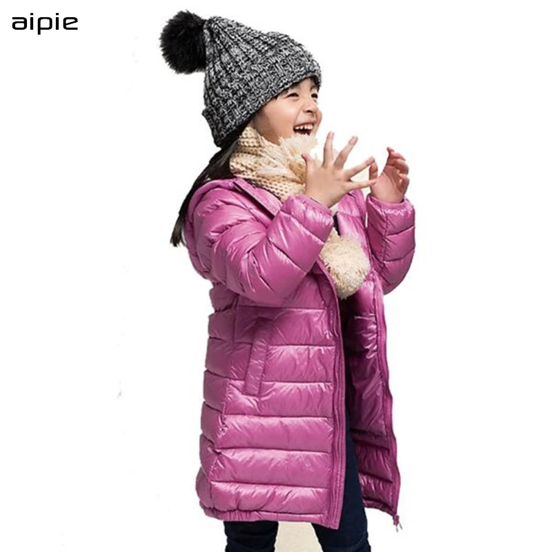 

aipie Children Girl's Down European and American Style Solid Hooded Down Jackets 90% White duck,Warm and light Coats&Parkas