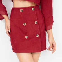 Летняя прямая однотонная Повседневная Полиэстеровая мини-юбка женская сексуальная Casua Кнопка lParty Высокая талия и бедра длинная юбка