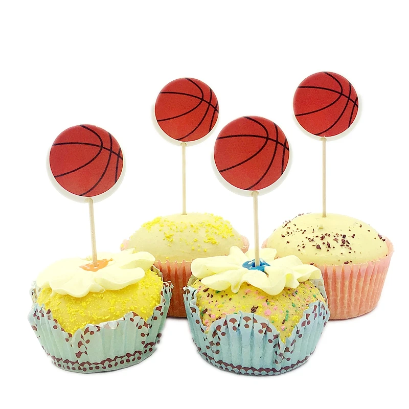 

24pcs Playing Basketball theme Cupcake Topper Picks game Sports Kids Boy Happy Birthday Party Cake toppers Decoration Supplies