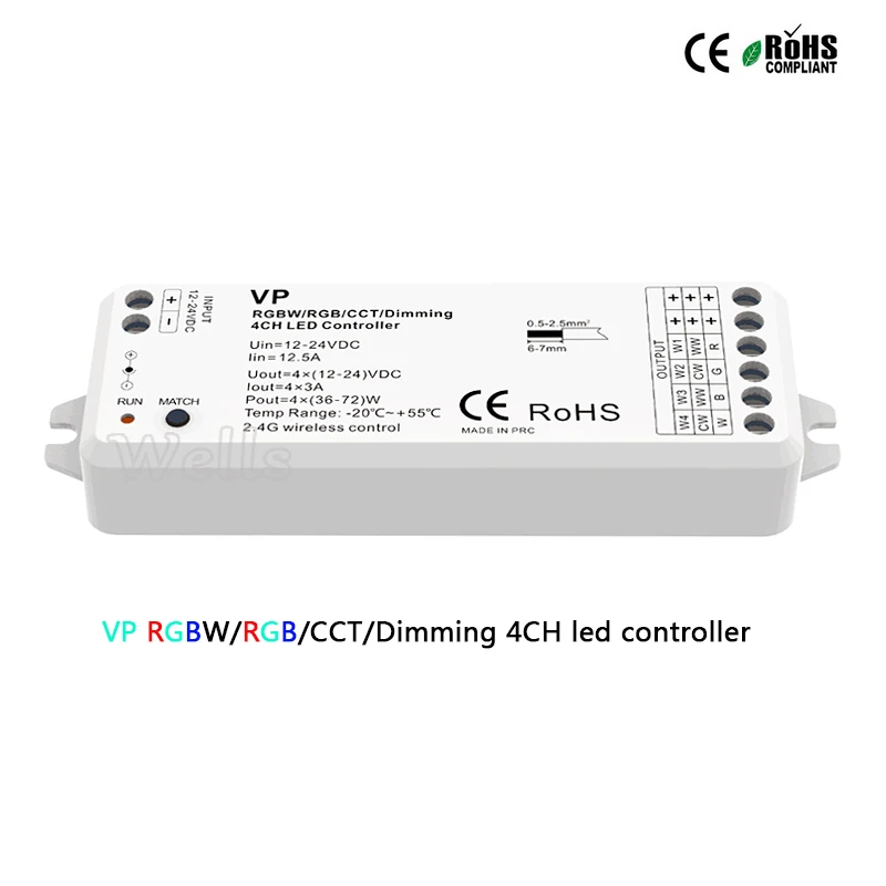 VP 2 4G беспроводной RGBW/RGB/CCT/затемнения 4CH DC12 24V 12A 4 в 1 умный светодиодный светильник