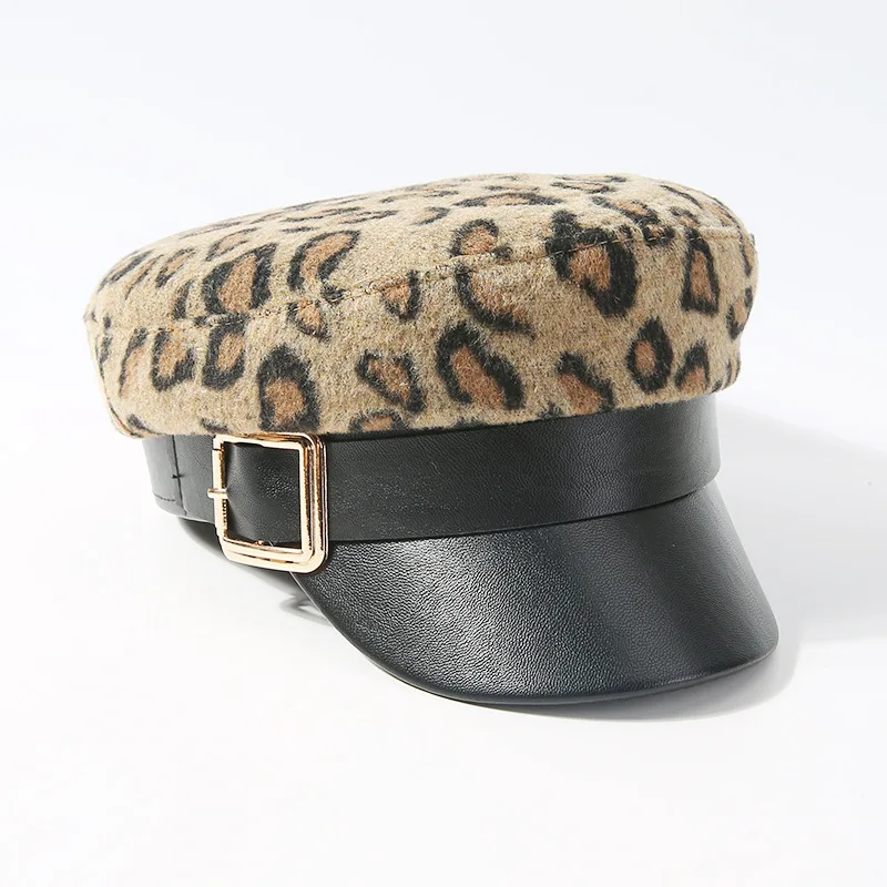 Новая модная леопардовая военная шляпа берет шляпа Женская Весенняя Ретро плоский топ темно-синяя шляпа уличная Матросская шляпа Детская атласная фуражка капитана