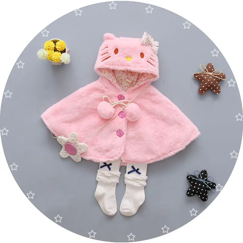 Одежда для младенцев pudcoco рисунком кота для детей плащ-пончо с капюшоном куртка теплая верхняя одежда, пальто, детский зимний комбинезон, на возраст от 0 до 24 месяцев - Цвет: Розовый