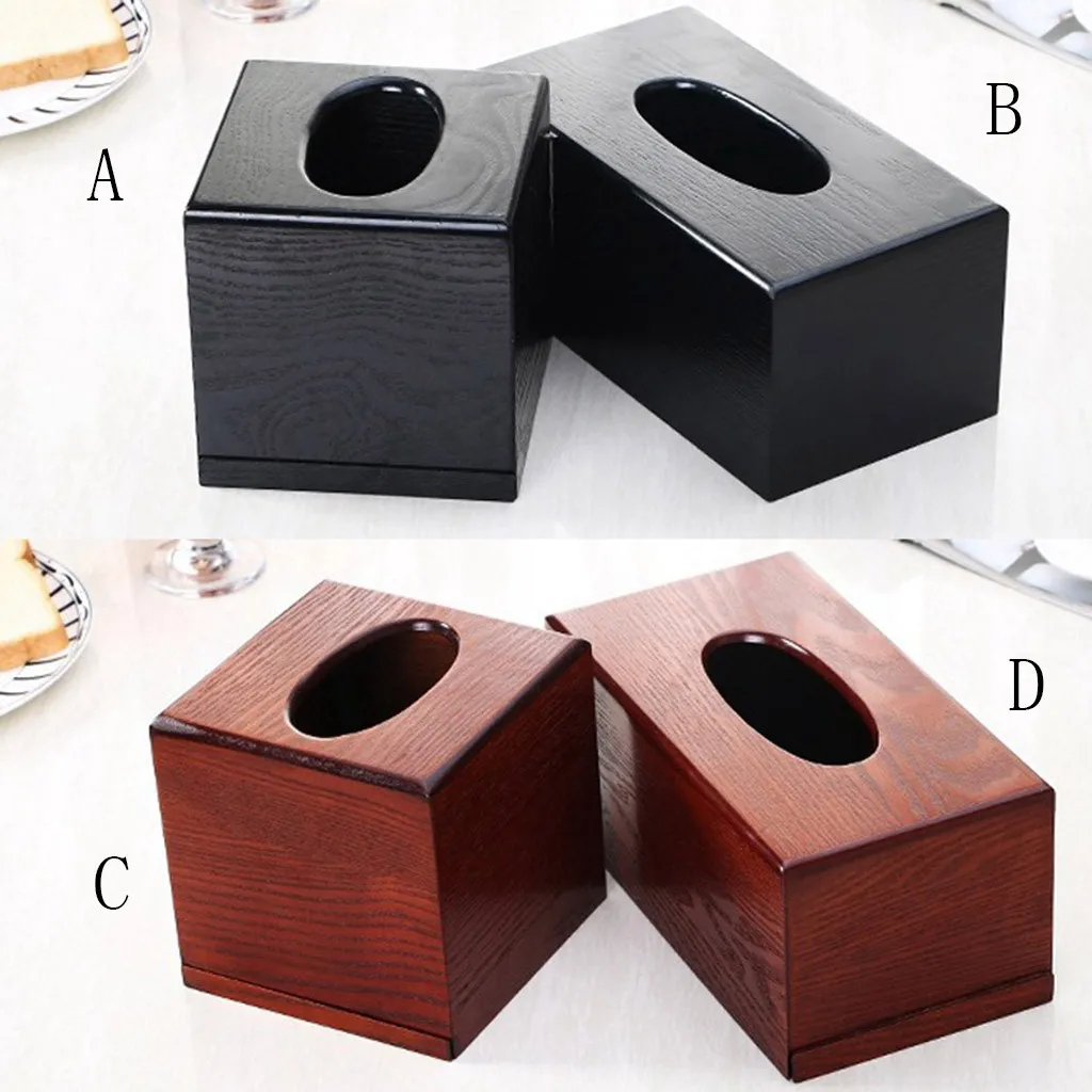 

Household Tissue Box Fashion Practical Wood Tissue Solid Color Desktop Living Room Tray Storage Box Black Brown Tissue box