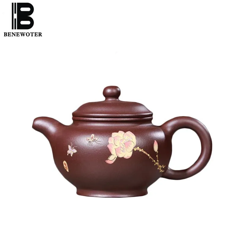 270cc Yixing Hand Painted Lotus Flower Pattern Teapot Vintage Drinkware