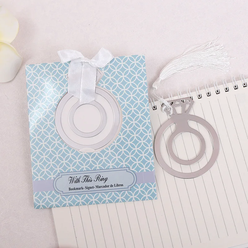 50pcs Diamond Ring Bookmarks Party Favors Book Marker Pendant Tassel