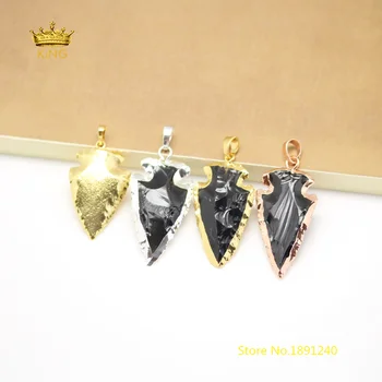 

5pcs Plated Silvery,Rose Gold,Golden Copper Bails Black Tourmaline Pendants,Rough Tourmaline Arrow Shape Pendentifs for Necklace