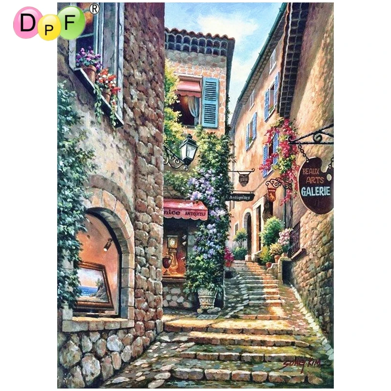 

DPF Diy Diamond Embroidery Garden ladder wall Diamond Painting Cross Stitch full Square diamond Mosaic kit Needlework home Decor