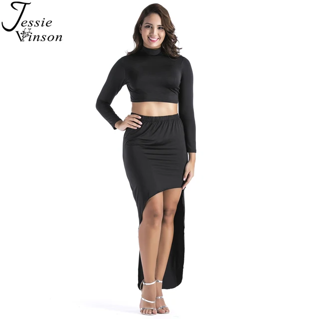 jessie vinson fashion plus size womens suits long sleeve slim crop plus size crop top and skirt set