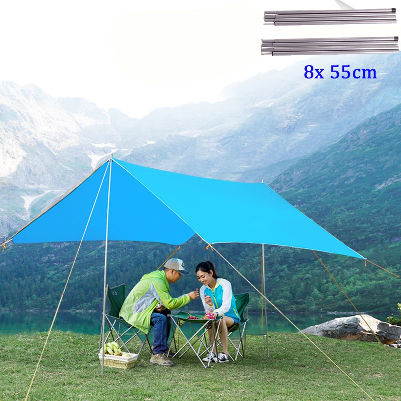 

T Outdoor Camping Hammock Tent Beach Sunshade Rain Canopy 3*3m Moisture-proof Carpet Fishing Picnic Mat Can Choose Iron Rods