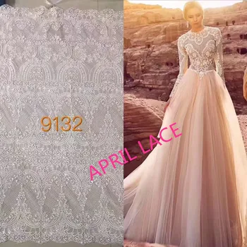 

9132# 5yards/Bag water soluble net guipure ivory hollow embroidery lace fabric for evening dress/wedding