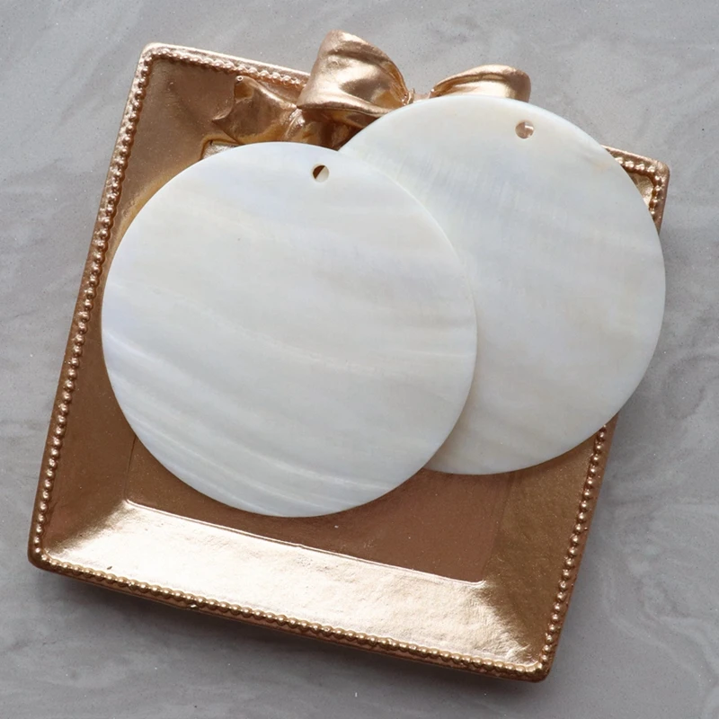 

60MM 12Pcs 100% Natural White Shell Bead Flat Round Shape Freshwater Shell Beads Jewelry Charms Findings