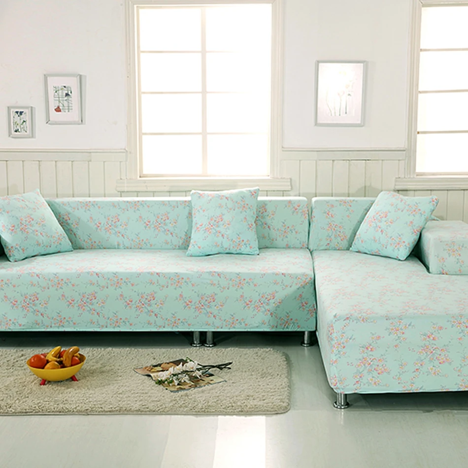 Light Green Flowers L Shape Sofa Covers 2pcs Cushion Cover 100 Light Green Flowers L Shape Sofa Covers 2pcs Cushion Cover 100 Polyester Corner Slipcovers Multi Size In From Home Garden On