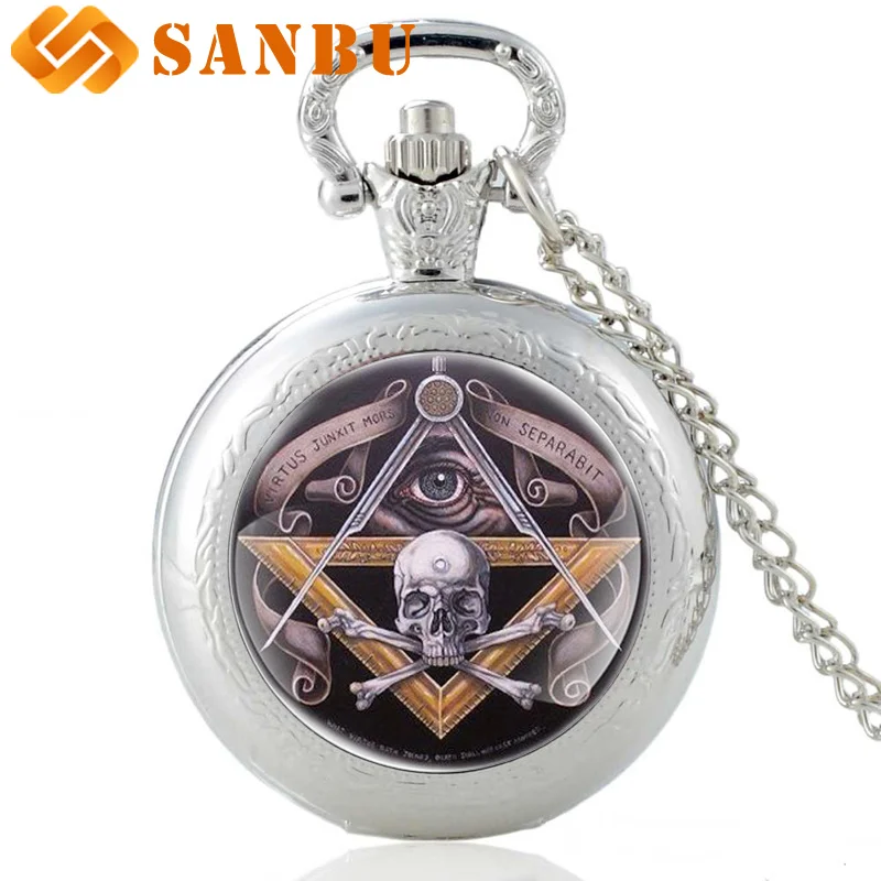 Классический масонских череп кварцевые карманные часы Для мужчин Винтаж бронза Цепочки и ожерелья скелет кулон