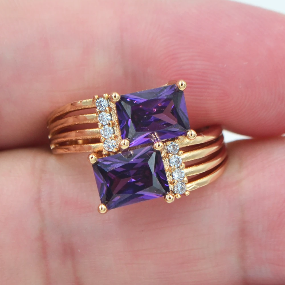 

Fashion Women Gold Color AAA+ Cubic Zirconia Royal Purple CZ Solitaire Ring Jewelry