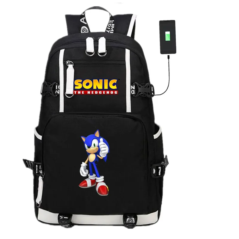 Аниме игра Соник Ежик USB рюкзак косплей черный унисекс подростков дорожная сумка для ноутбука через плечо школьные сумки подарок - Цвет: KH304