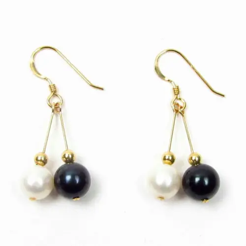 

8-9MM AAA Black & White Pearl Gold Filled Double Dangle Earrings