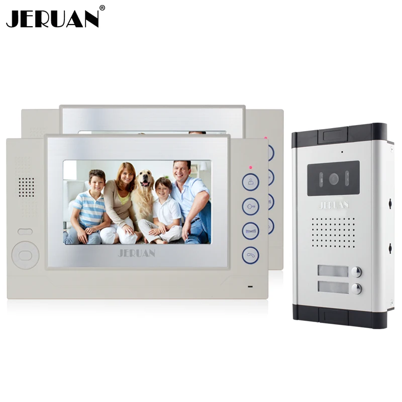 

JERUAN Apartment 7 inch LCD color Video Door Phone Record Intercom System 2 Monitor 700TVL IR COMS Camera for 2 Call Button