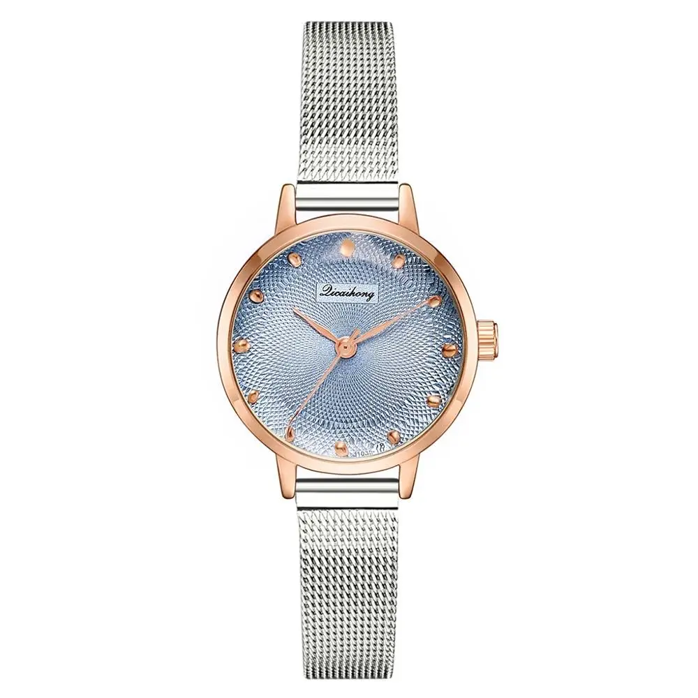 Женские наручные часы роскошные серебряные женские браслеты с металлическим поясом розовые Кварцевые женские наручные часы Спортивное платье модные часы - Цвет: Небесно-голубой