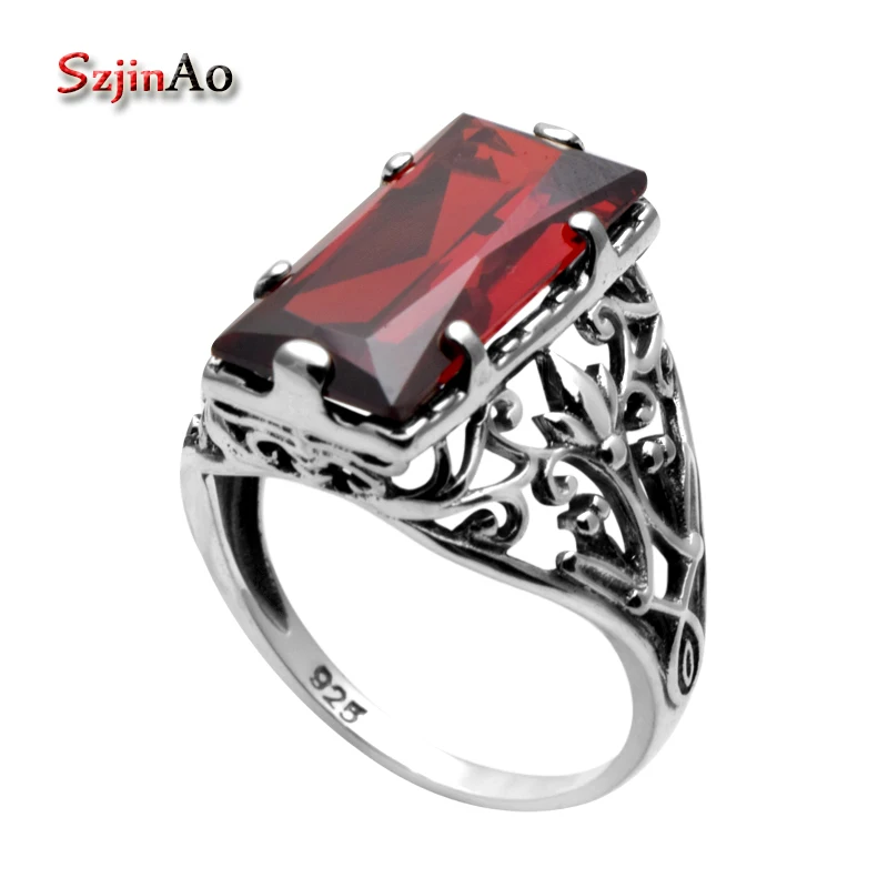 

Szjinao Jewelry Victoria Sterling-Silver-Jewelry Garnet 925 Sterling Silver Rings for Women Wedding Rings Free Box
