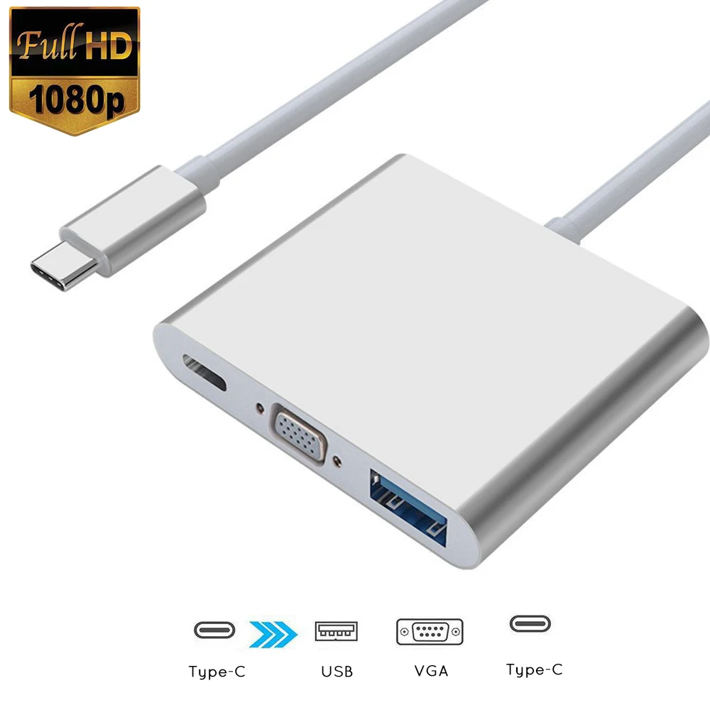 USB Type C адаптер на гнездо VGA 3 0 концентратор PD зарядка в 1 многопортовый 1080P AV USBC