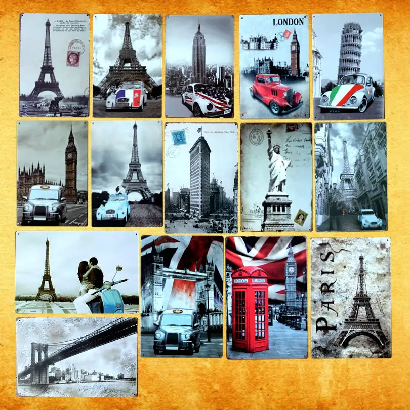 

[ Sun86 ] PARIS Metal Painting Wall Bar Home Art Decor Cuadros Mix Order 30X20CM A-6332
