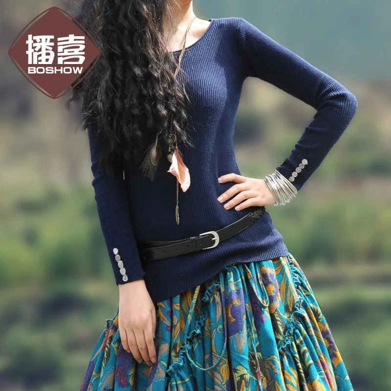 

BOSHOW autumn winter women chromophous basic o-neck sweater basic shirt sweater