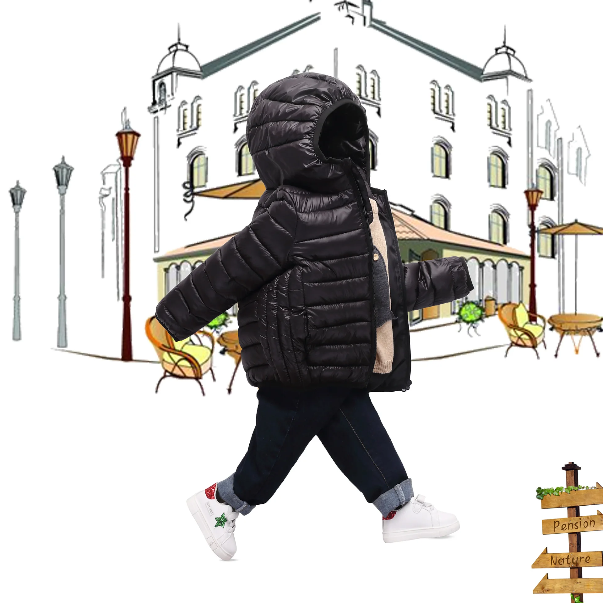 Г. Детское пальто осенне-зимняя верхняя одежда для мальчиков, пальто теплое детей, одежда верхняя одежда с капюшоном для мальчиков и девочек 8, 10, 12, 14 лет - Цвет: Черный